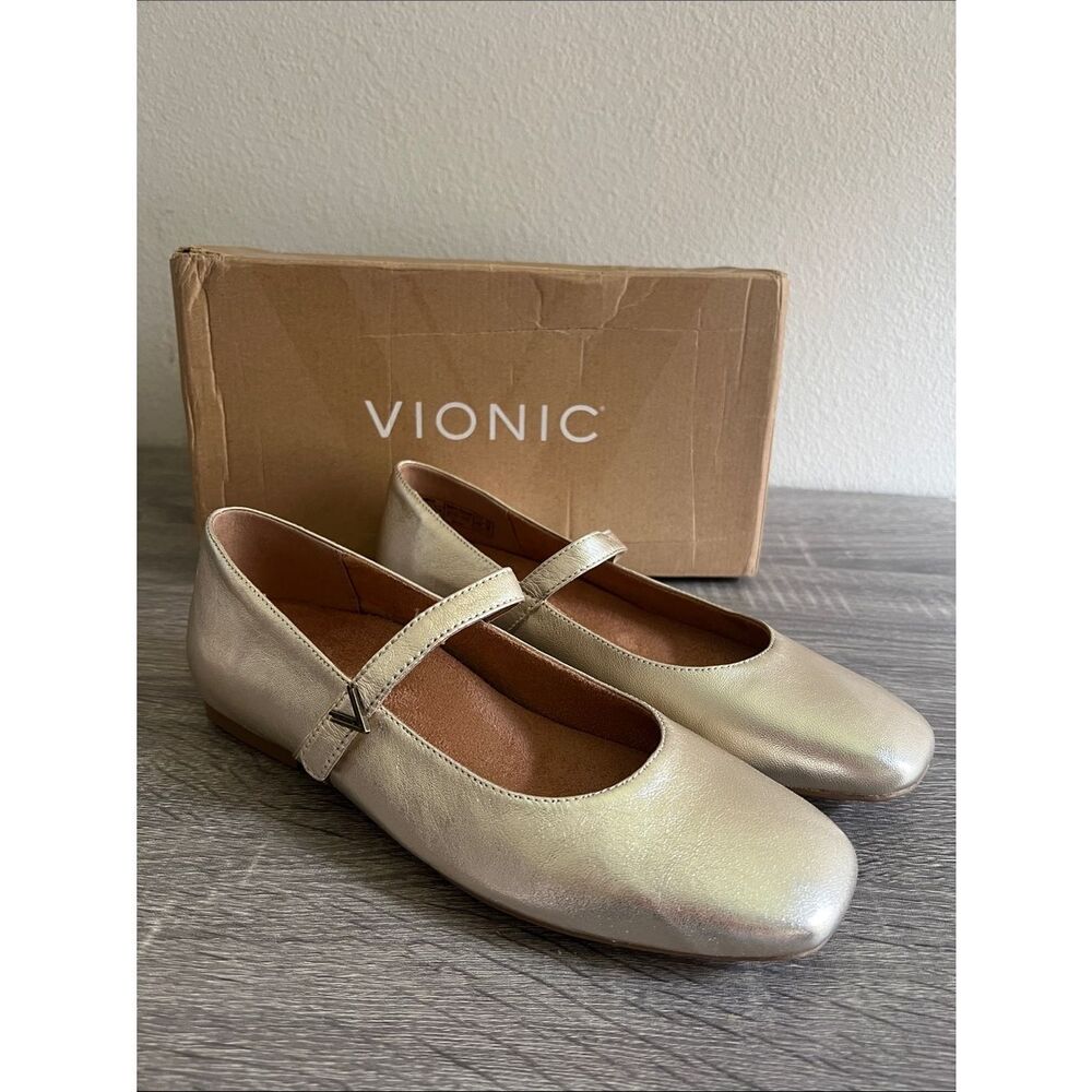 New Women’s Vionic Alameda Mary Jane Flat Gold Leather 8.5 - Picture 2 of 10
